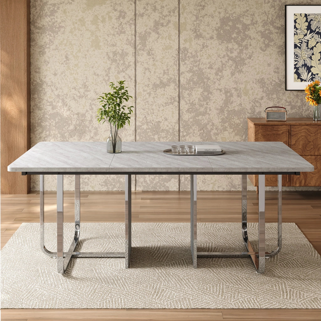 Tavolo da pranzo con gambe in metallo in MDF e metallo grigio