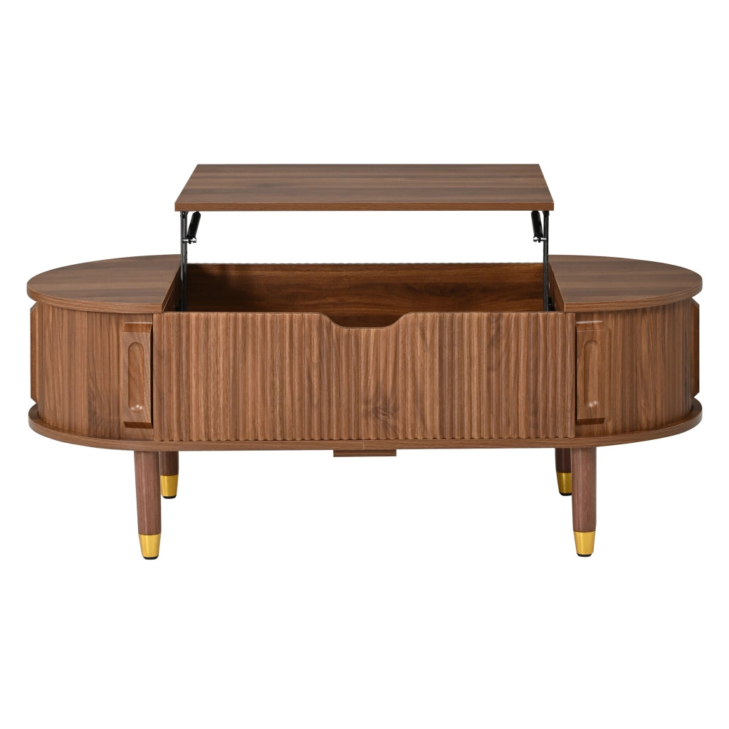 Tavolino da salotto con piano elevabile, ovale, MDF, colore noce, 110 x 48 x 57 cm