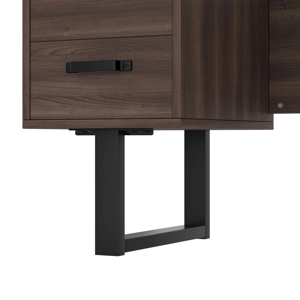 Scrivania da ufficio 135x54 cm in MDF e metallo con cassetti; marrone e nero