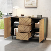 Sideboard moderno 120 x 40 x 76 cm in truciolare; finitura legno naturale e nero
