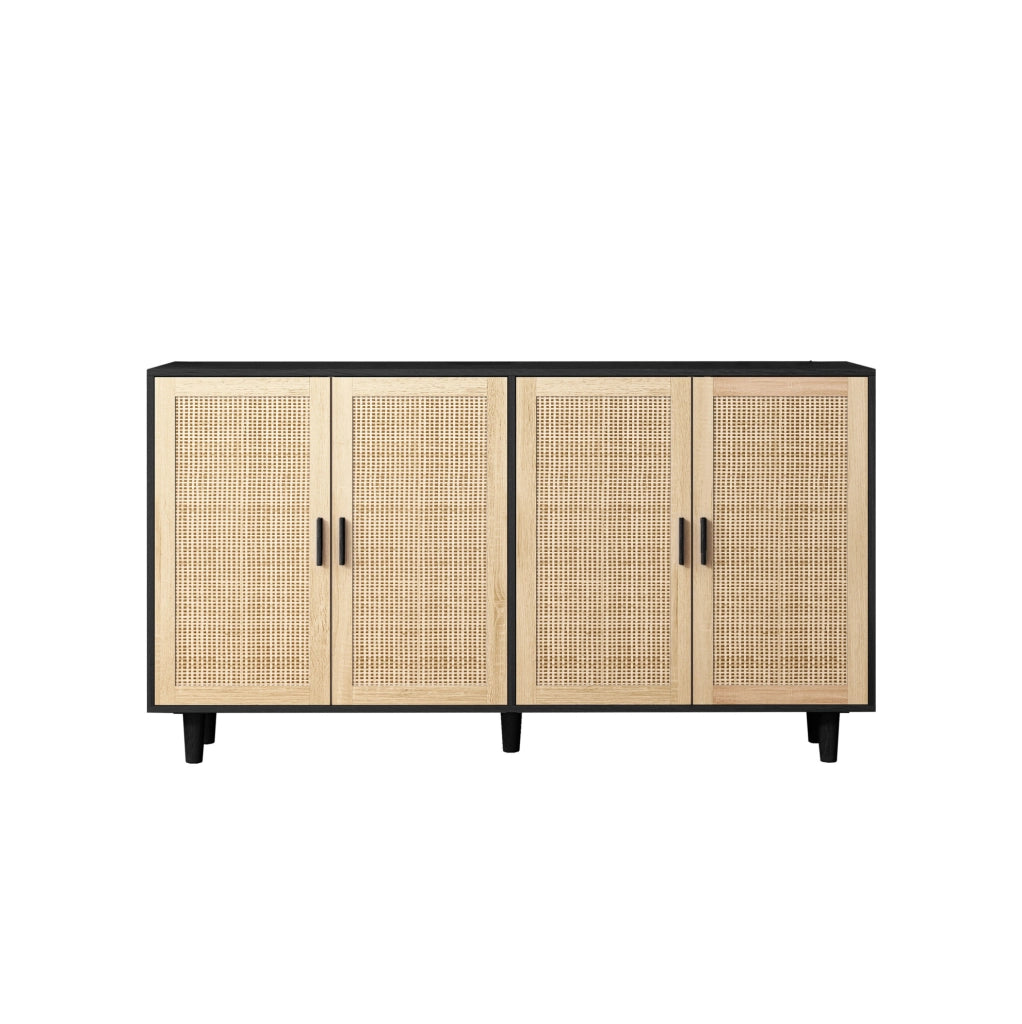 Mobile contenitore 4 ante in rattan 158 x 40 x 88 cm in truciolare nero