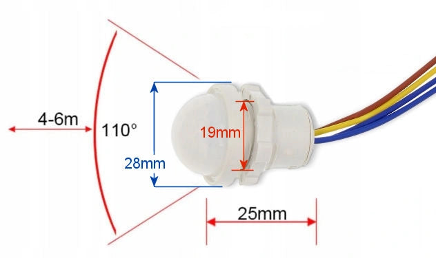 Sensore di Movimento PIR 230V 20mm – Attivazione Automatica 40s | Angolo 110°, Portata 4-6m