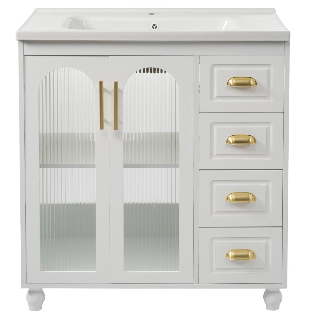 Mobile bagno con lavabo in ceramica bianco 80 cm con armadietto e cassetti