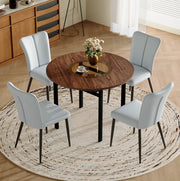 Set tavolo da pranzo rotondo Ø 100 cm con 4 sedie in PU grigio chiaro HOMVRA
