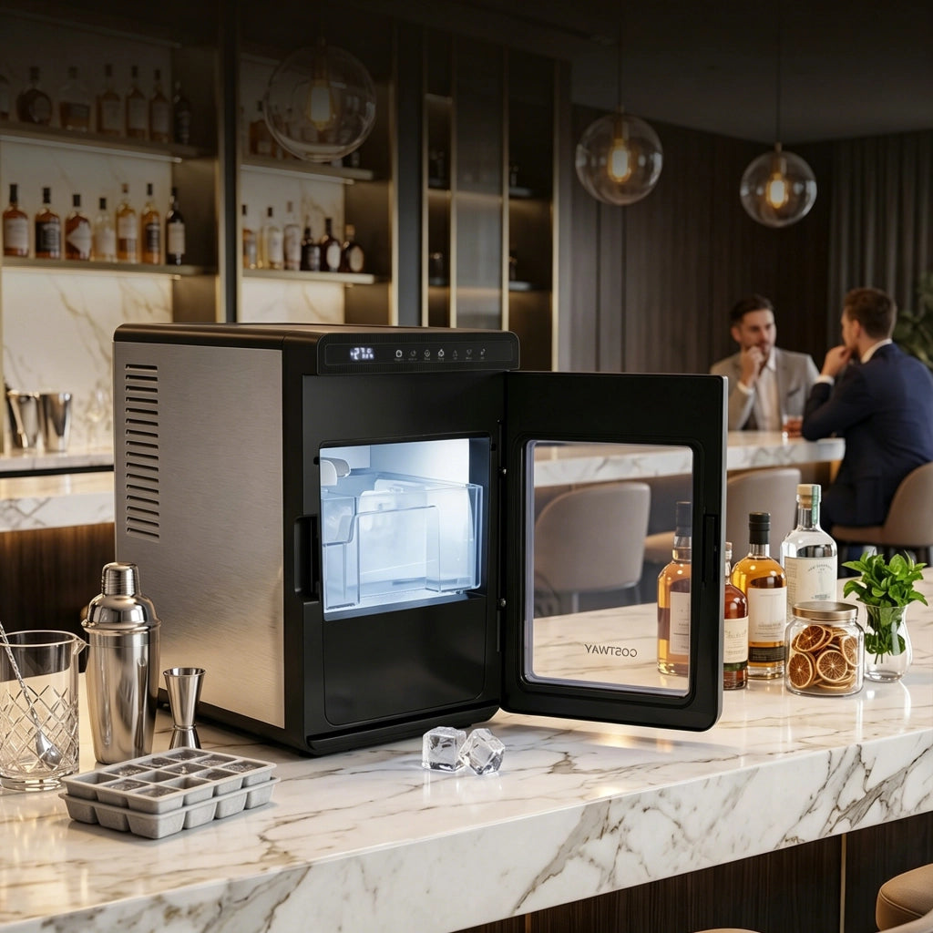 Macchina ghiaccio casa ice maker silenzioso cubetti spessori diversi 2 modalit¨¤ autopulizia, Macchina con schermo timer luci per bar e ufficio