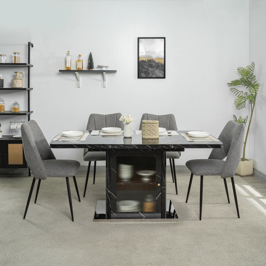 Tavolo da pranzo rettangolare allungabile 120-160x80 cm con mobile contenitore, nero marmo