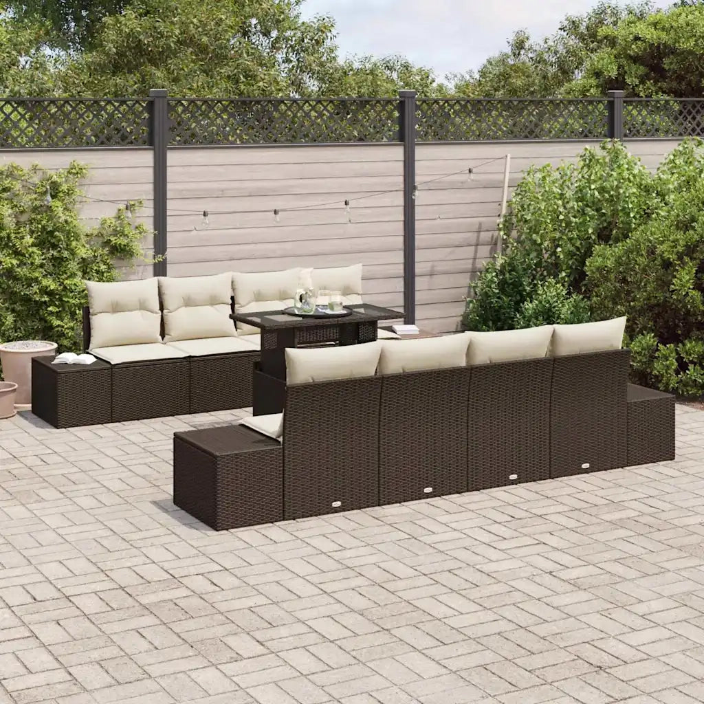 Set Divano da Giardino 9 pcs Marrone e Crema polyrattan 3349144
