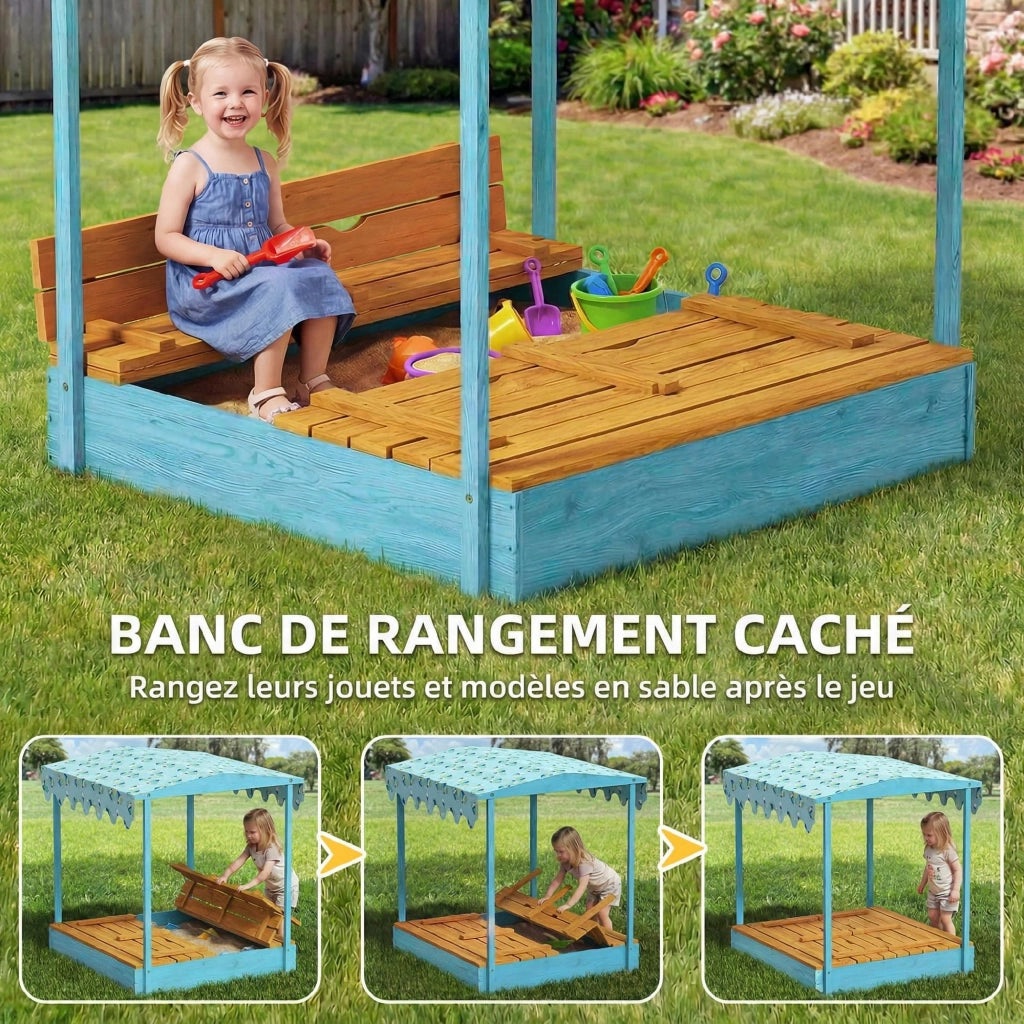 Sandbox in legno con coperchio e sedile pieghevole ¨C Minimal ¨C blu