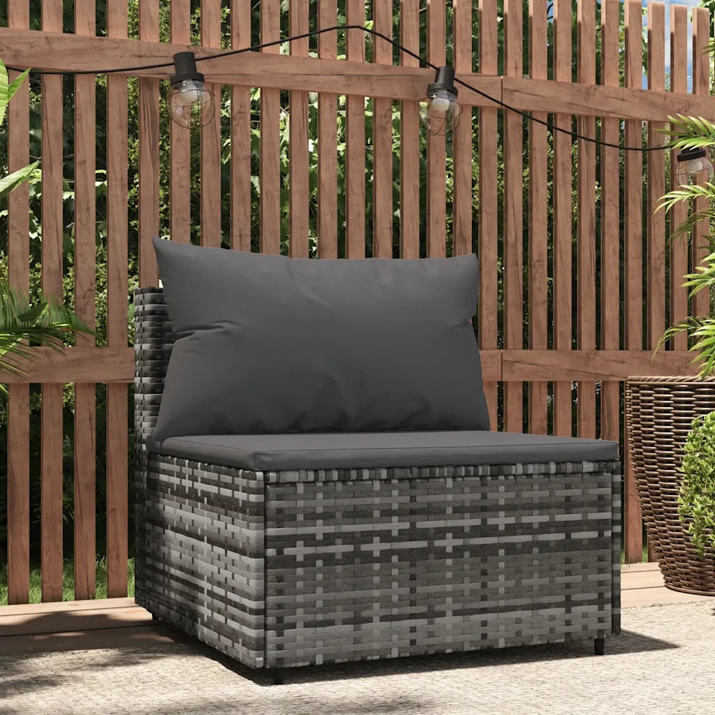 Divano Centrale da Giardino con Cuscini in Polyrattan Grigio 319769
