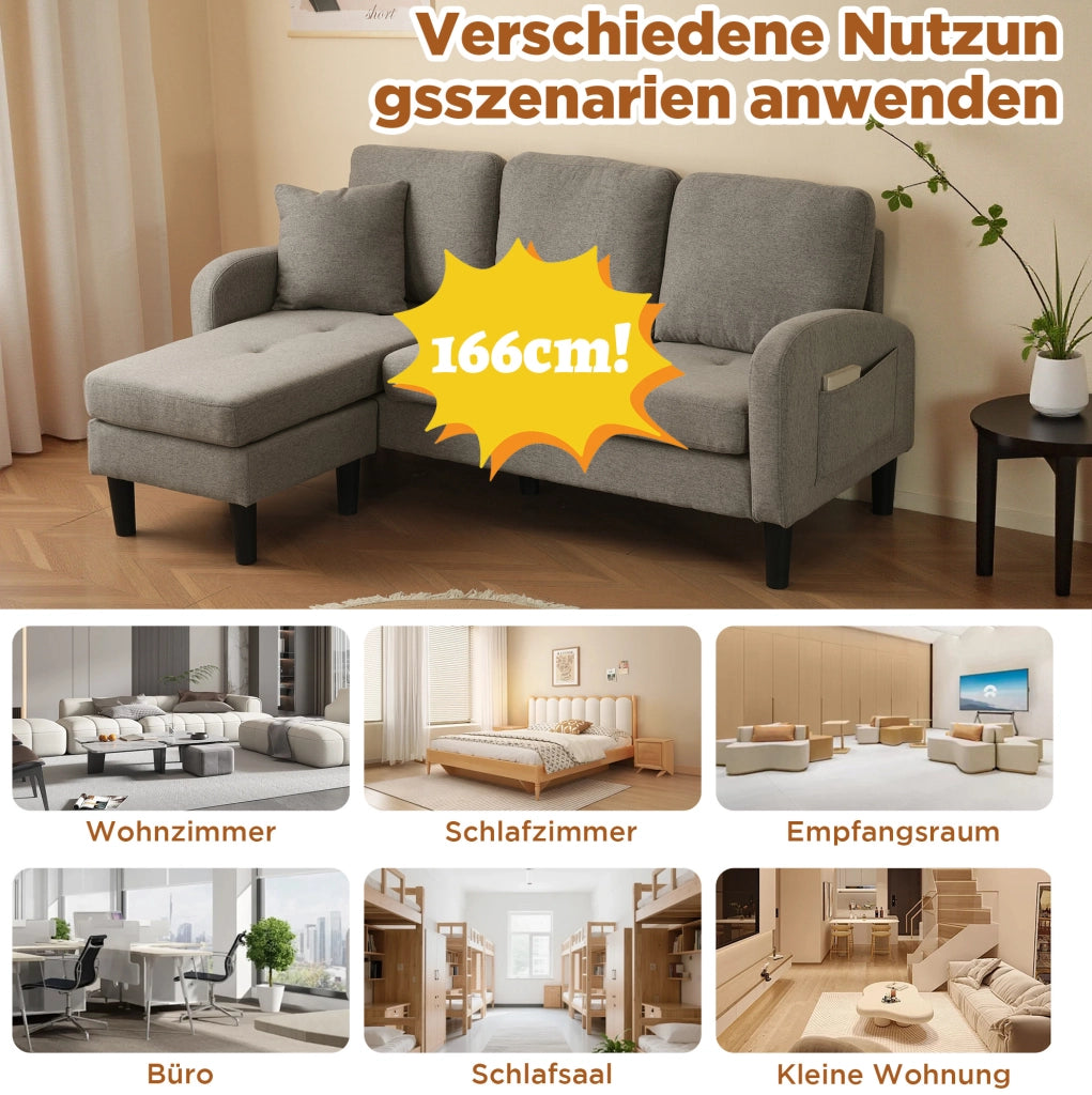 Divano angolare modulare 3 posti con chaise longue grigio scuro