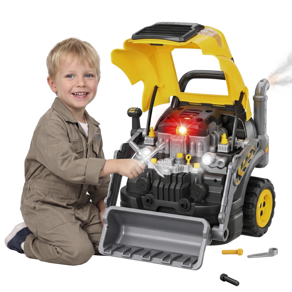 Jouet Moteur de Camion et Pelle pour Enfants, Camion Mécano, Volant, Effet de Brume, Sonores et Lumineux, 3-6 Ans, Jaune