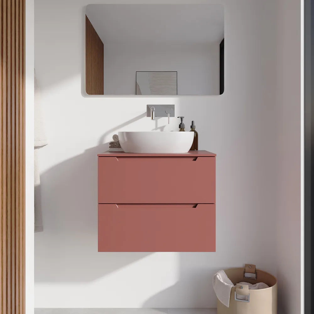 Mobile bagno sospeso 70cm terracotta due cassetti soft-close con top | Bako
