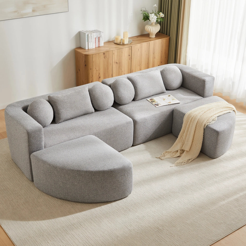 Divano letto modulare in ciniglia grigio con imbottitura elastica già compresso senza montaggio 68 × 292 × 165 cm