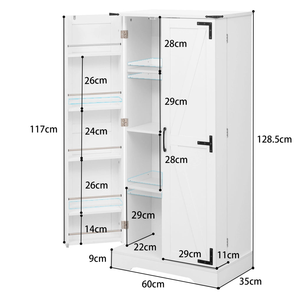 Credenza da cucina 60x35x128,5 cm con LED e ripiani regolabili bianca
