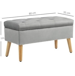 Panca con Contenitore in Tessuto Vellutato Grigio 102x35x43 cm con Gambe in Legno di Gomma