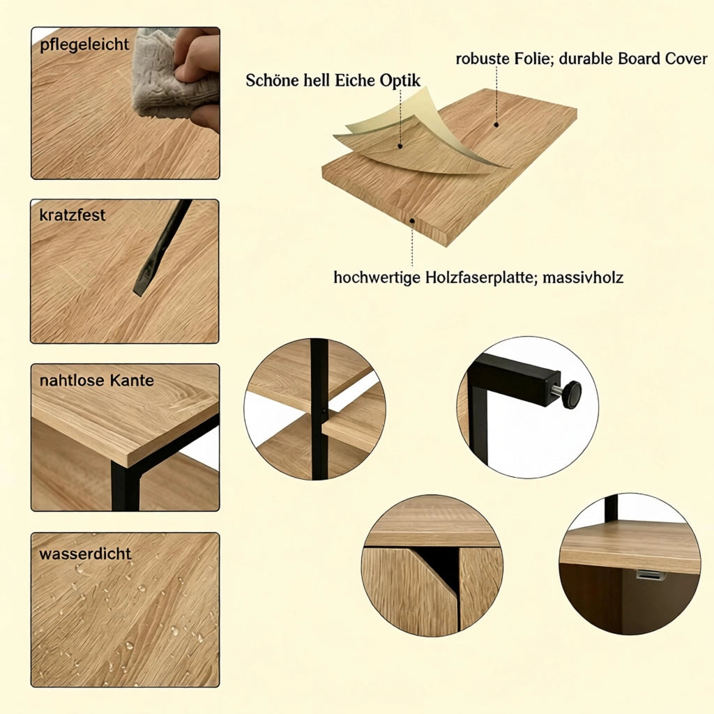 Libreria con 4 ripiani; 2 ripiani laterali e cassetto in legno color rovere chiaro per soggiorno 80 × 35 × 97 cm