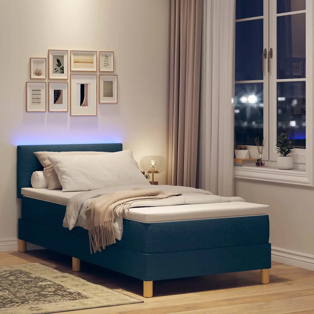 Letto a Sorgente LED con materasso Blu 90 x 200 cm Tessuto