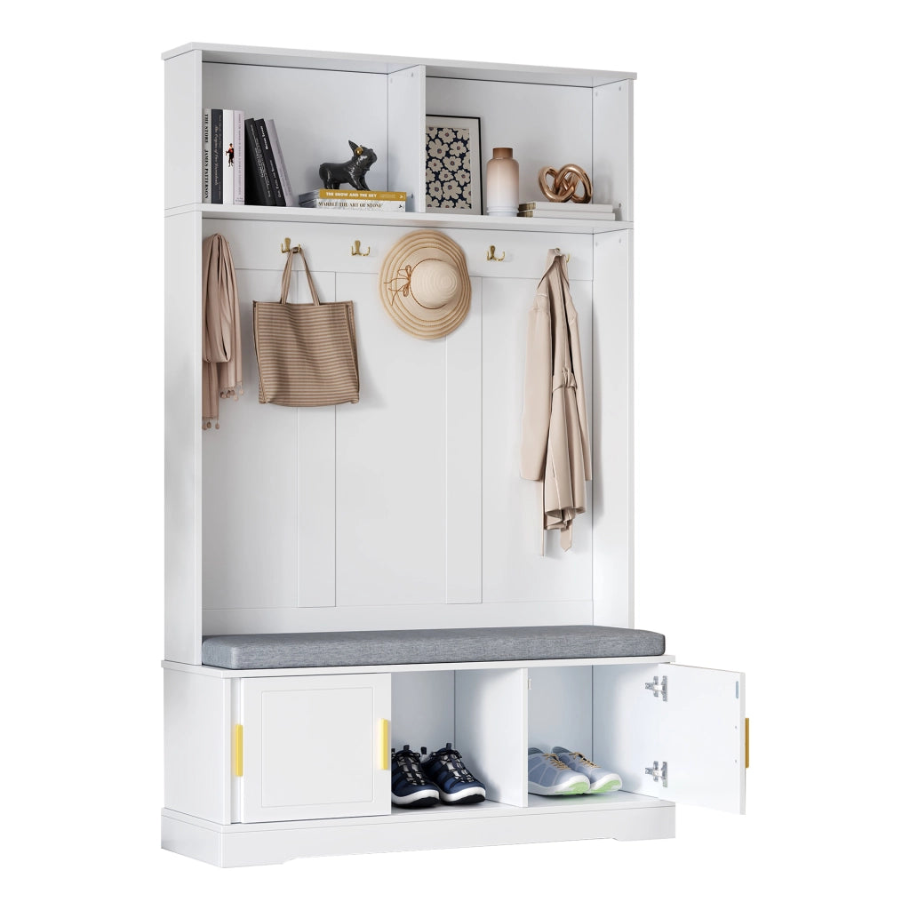 Appendiabiti con Panca Scarpiera e Ganci ¨C MINIMAL ¨C Bianco, Salvaspazio, 120x40x191 cm