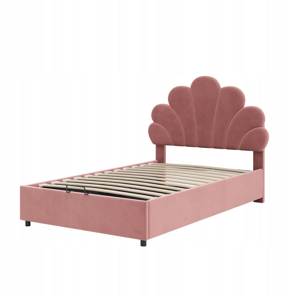 Letto imbottito 90x200 - Xylo - rosa, telaio sollevabile