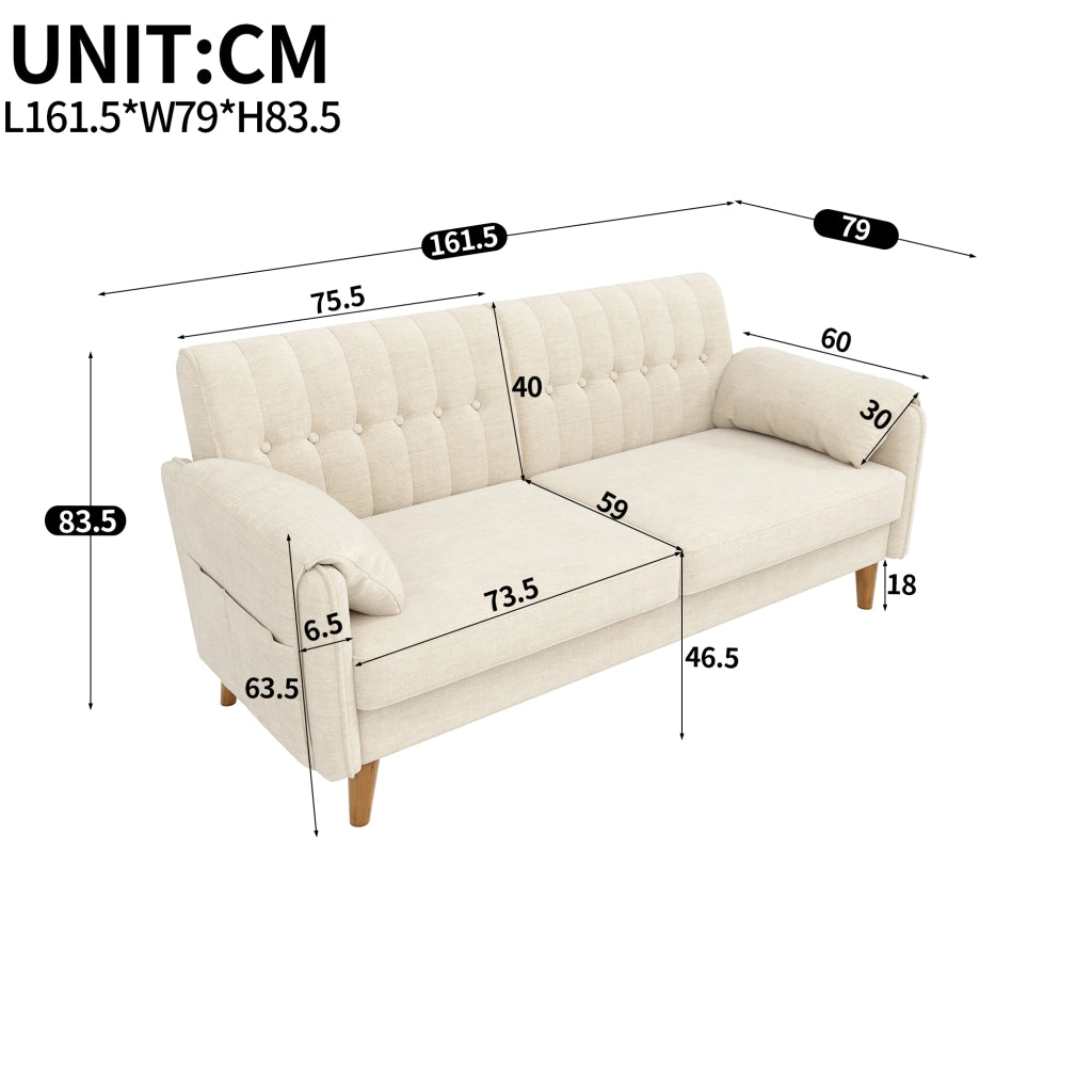 Divano 2 posti 161,5x79x83,5 cm in ciniglia beige con tasche laterali