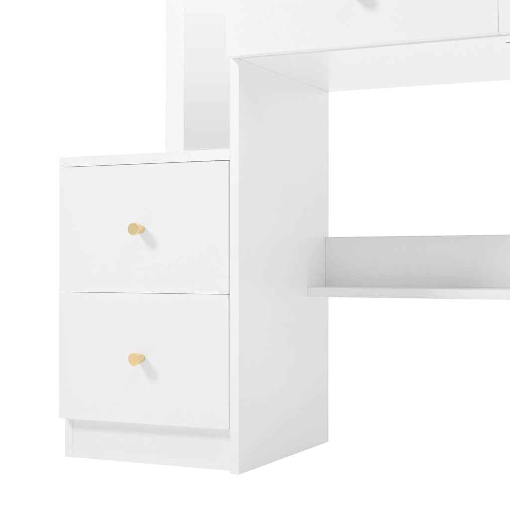 Toeletta 4 in 1 109x36x164 cm con specchio LED; specchio girevole; 4 cassetti e sgabello; bianco