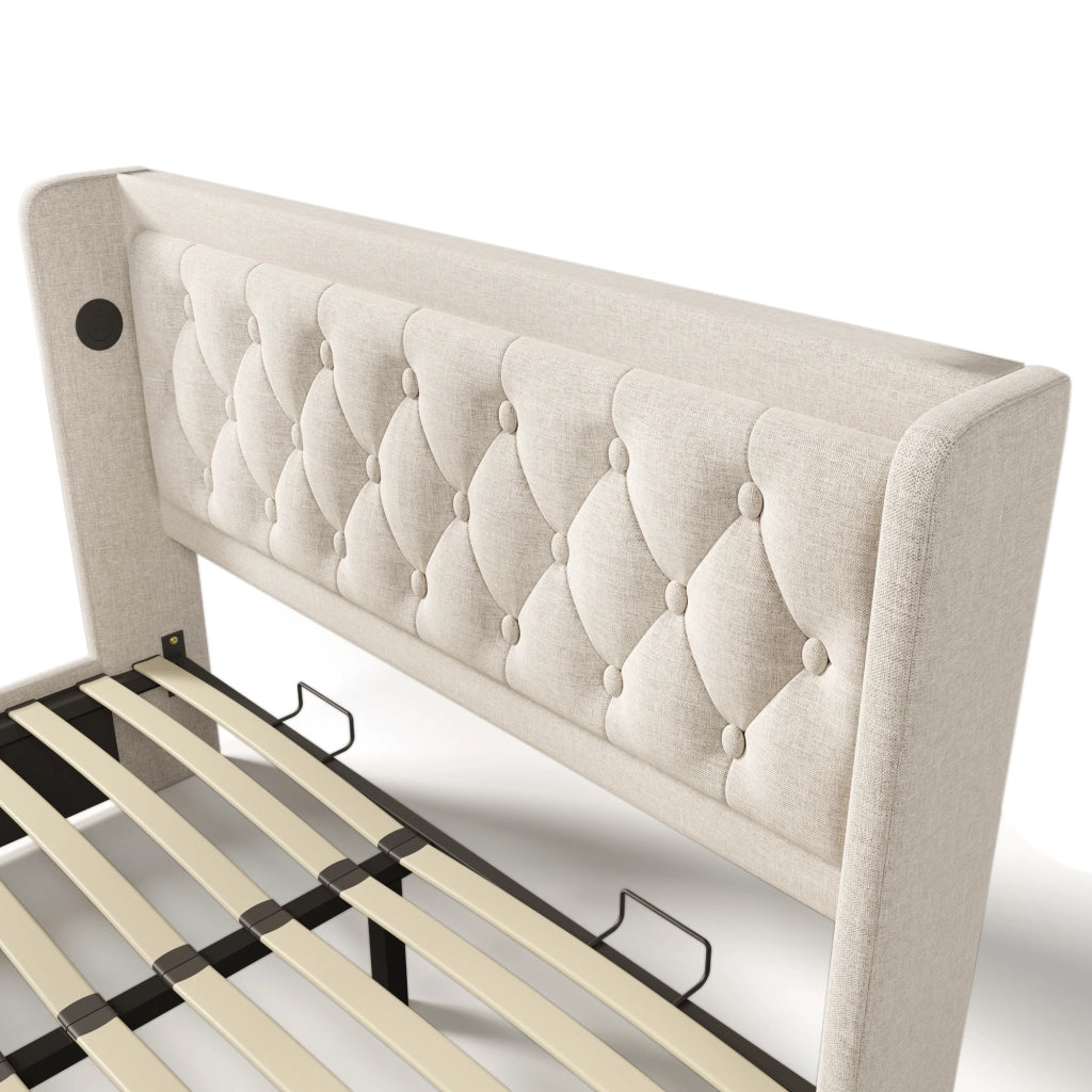 Letto matrimoniale contenitore beige 160 x 200 cm con rete sollevabile