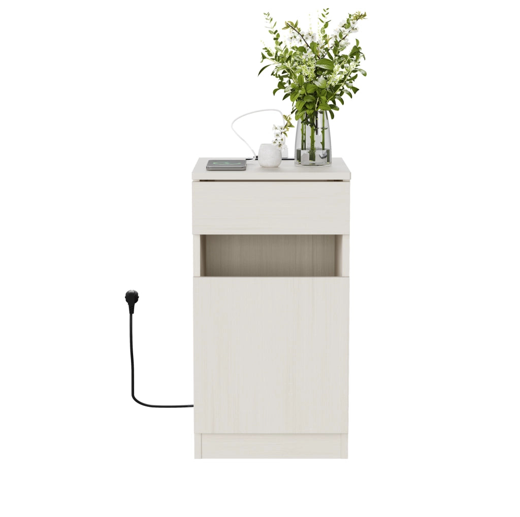 Comodino bianco MDF con USB, USB-C e presa, 33x40x61,5 cm