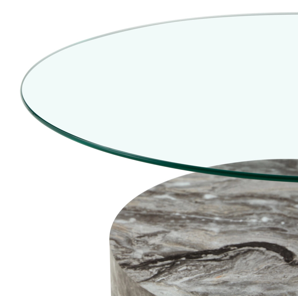 Tavolino da salotto a 2 livelli ?70 cm in MDF e vetro trasparente grigio
