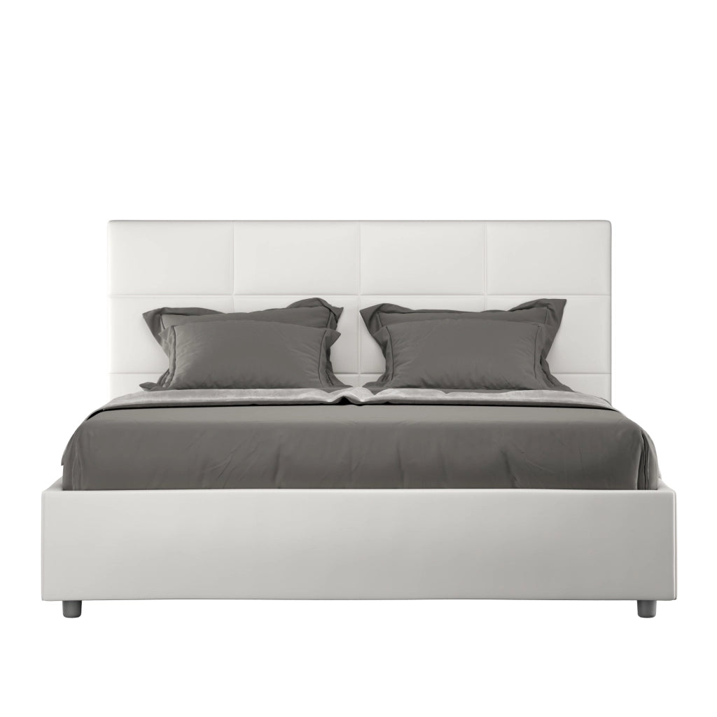 BS COM Letto queen size senza rete imbottito 150x200 similpelle bianco