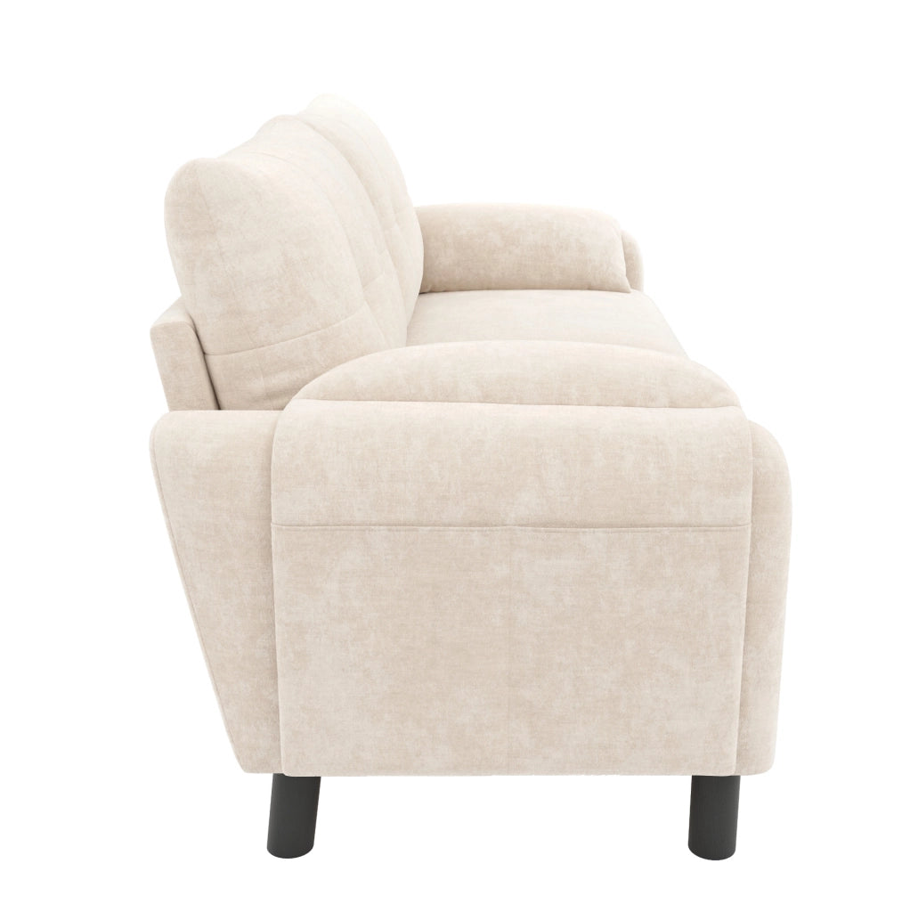 Divano modulare 2 posti in chenille beige con tasche laterali; 158 x 80 x 88;5 cm