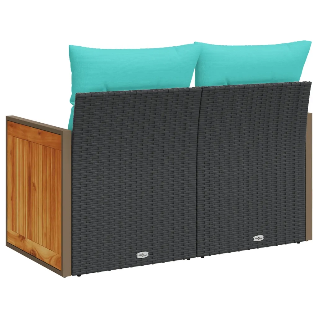 Divano da giardino con cuscini 2 posti nero in polyrattan 366037