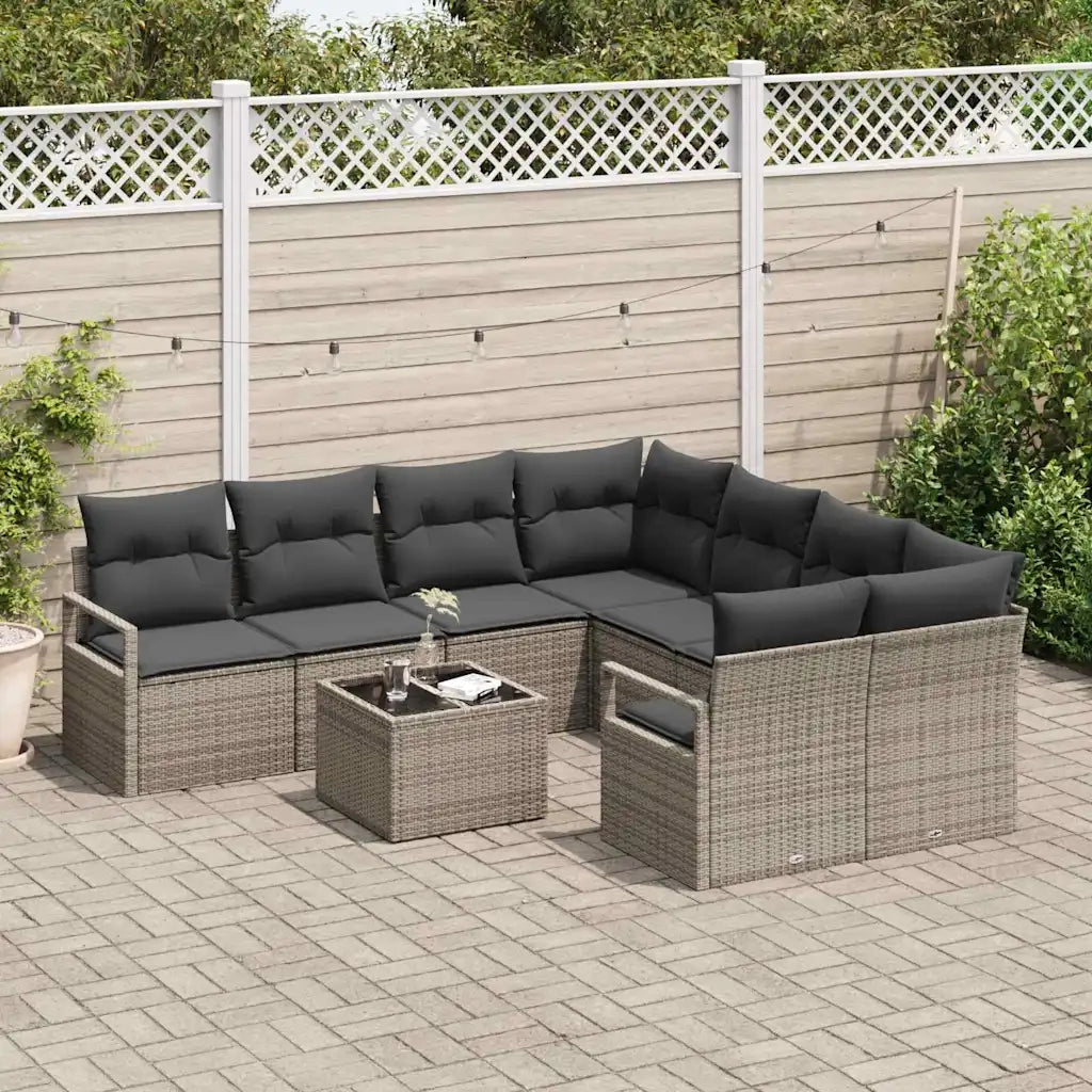 Set di divani con cuscino 9 pcs Grigio polyrattan
