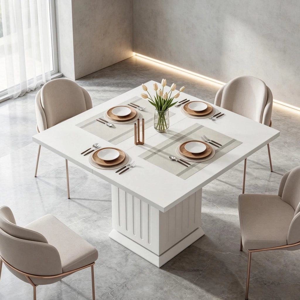Tavolo da pranzo quadrato bianco per 4 persone