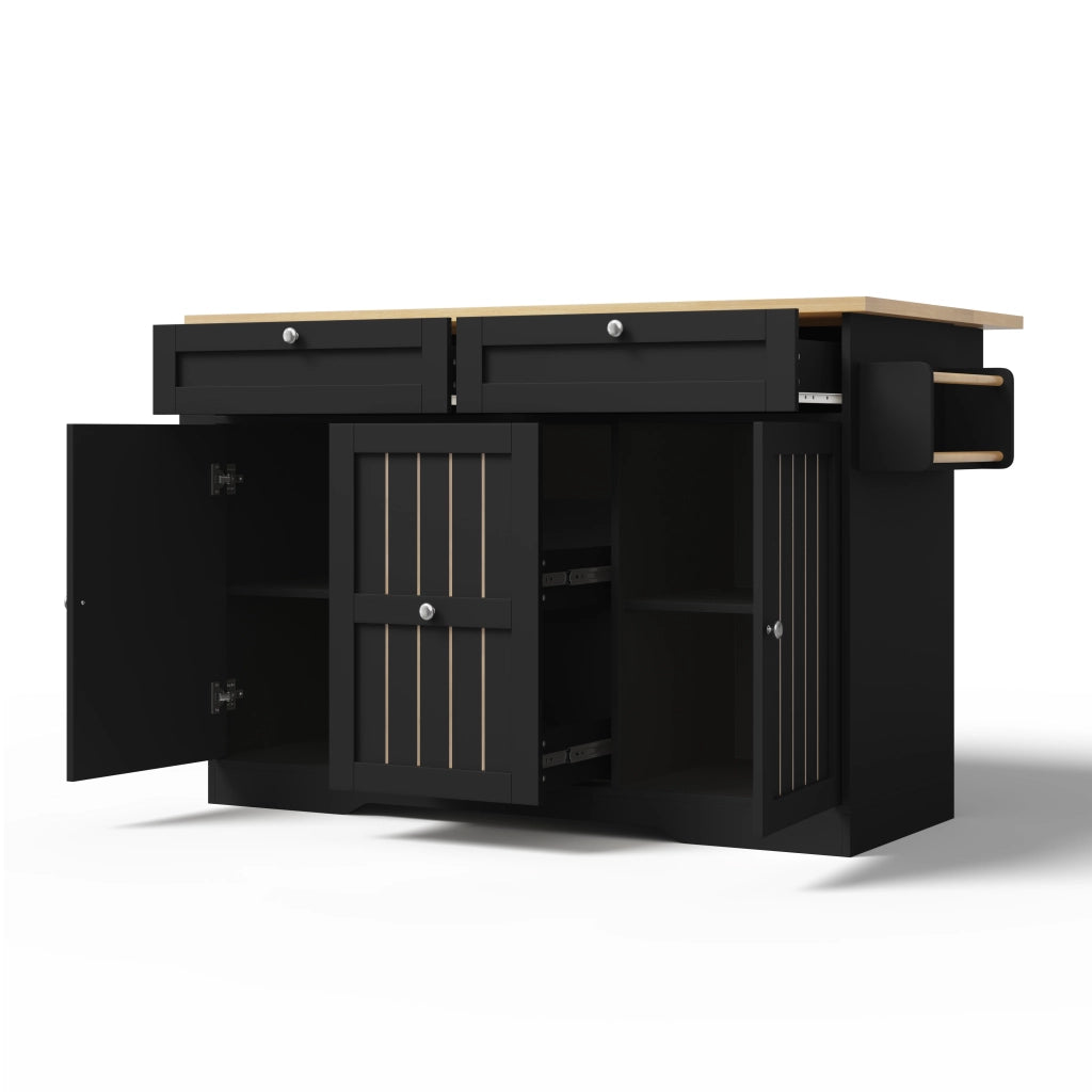 Isola da cucina, piano ribaltabile, con armadietti, rotelle, 2 cassetti, finitura effetto legno, nero
