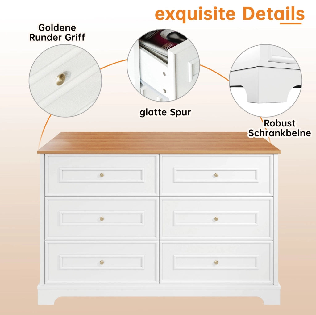 Credenza con 6 cassetti 120 x 40 x 76 cm in MDF e truciolare; bianca e naturale