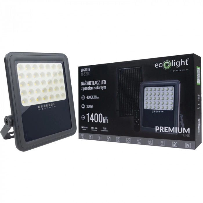 Faro LED solare 200W 4000K con sensore e telecomando Ecolight