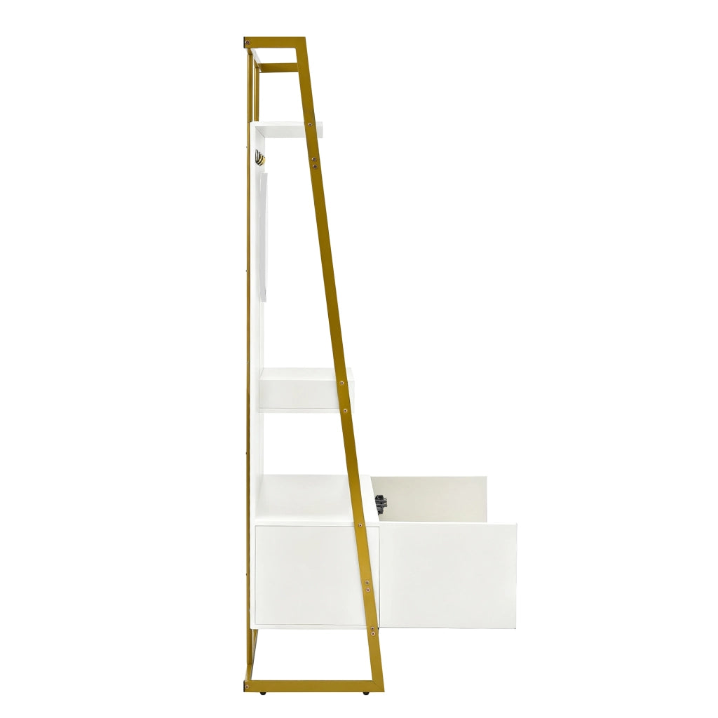Mobile da ingresso con specchio, ganci metallici, armadio a 2 ante e vano scarpe, bianco, 78 × 38,5 × 180,5 cm