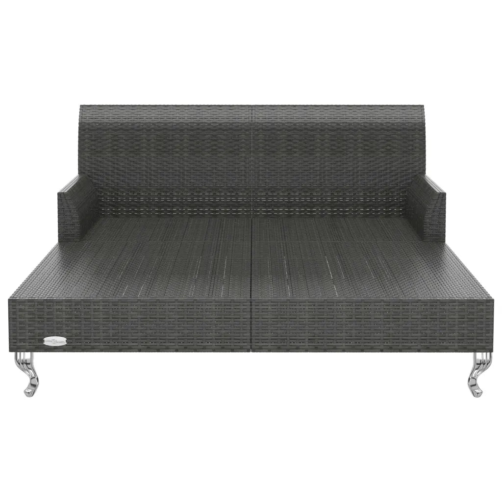 Lettino Prendisole per 2 Persone con Cuscini in Polyrattan Nero