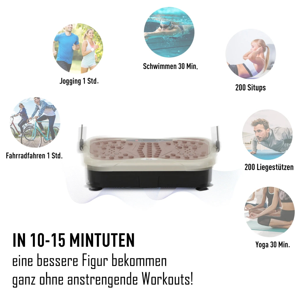 Piattaforma vibrante con telecomando, bande elastiche, display LED e altoparlante USB