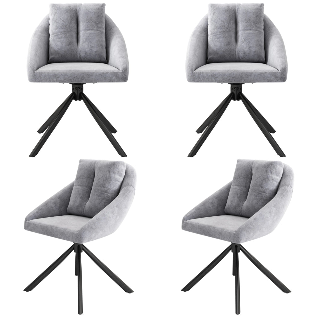Set di 4 sedie girevoli a 360¡ã in velluto grigio con struttura in metallo