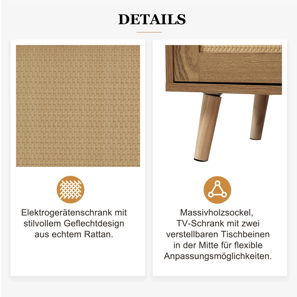 MOBILE TV 200x37x49 cm color rovere in pannello truciolare con rattan sintetico