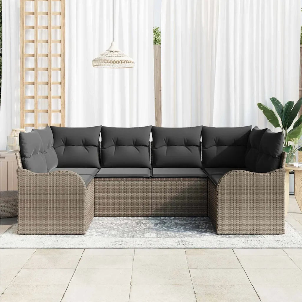 Set Divano da Giardino con cuscino 6 pcs Grigio Poly Rattan