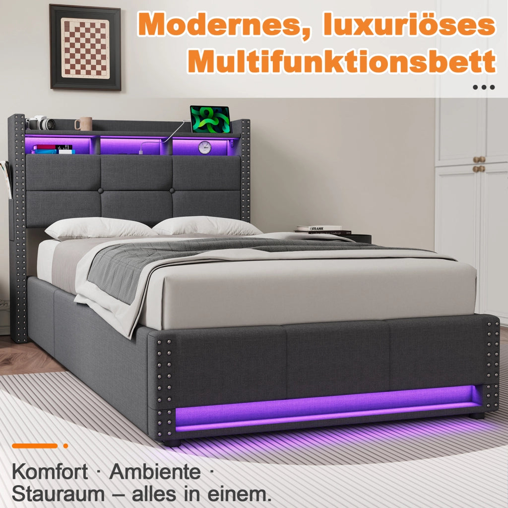 Letto contenitore 90x200 cm, colore grigio