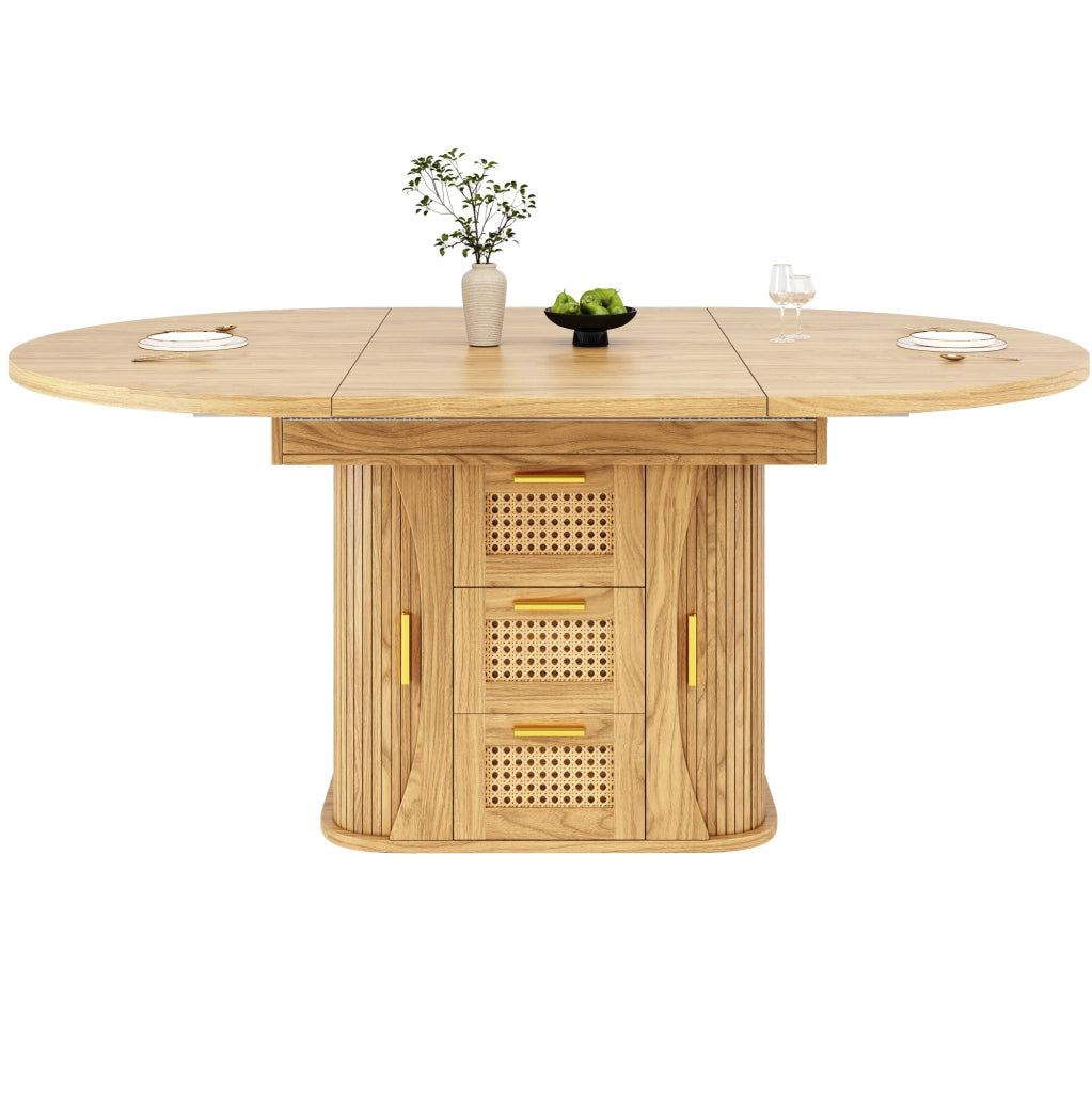 Tavolo da pranzo allungabile 118-158 cm con cassetti in rattan, MDF effetto legno, nero/naturale/marrone