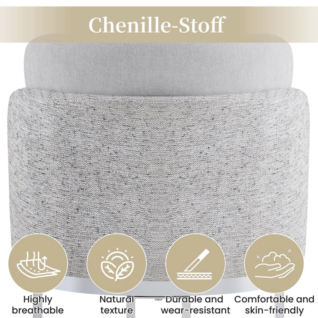 Set da 6 sedie da pranzo moderne con gambe in metallo galvanizzato argento e rivestimento in tessuto Chenille grigio chiaro