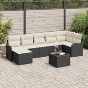 Set Divano da Giardino 8 pcs Nero e bianco Poly Rattan