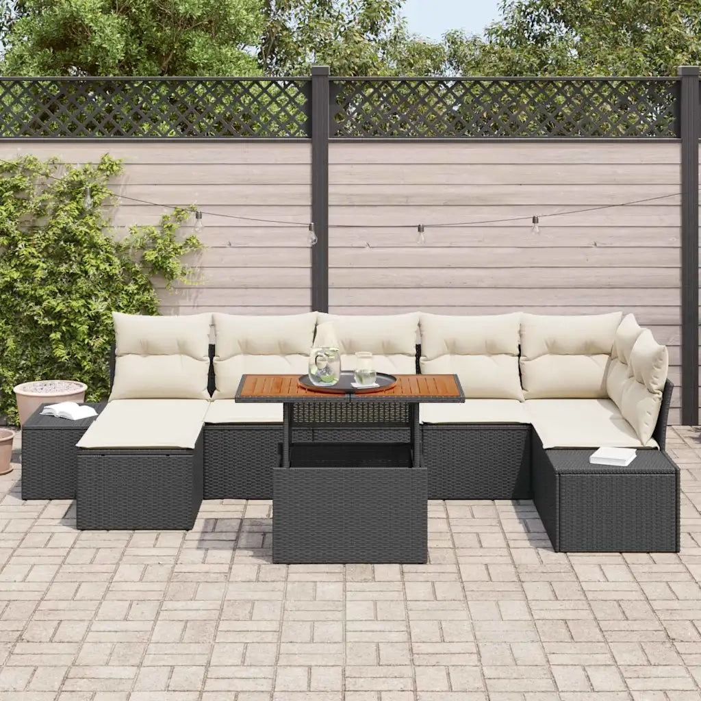 Set Divano da Giardino con archiviazione 8 pcs Nero Poly Rattan