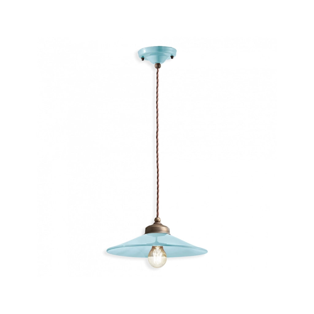 Lampadario Vintage Colors Ferro E Ceramica Azzurro 1 Luce E27 30Cm