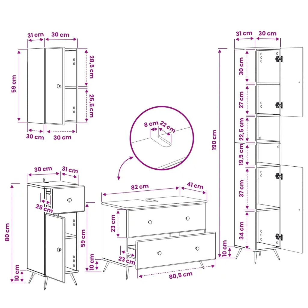 Set di Mobili da Bagno da 4 Pezzi BREDA Legno antico 3417970