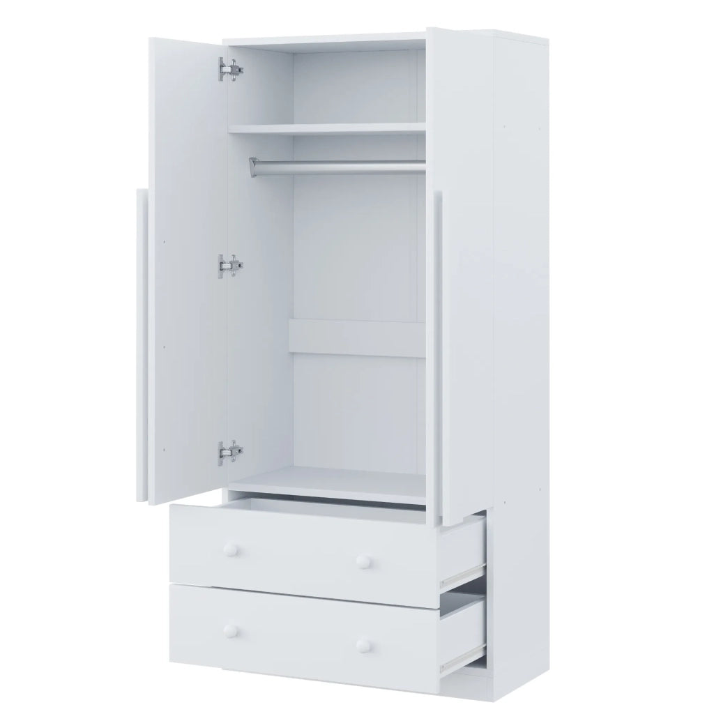 Armadio 70x40x170 cm, design a doppie ante, con cassetti e ripiani, bianco